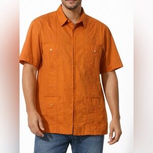 Genuine Haband Guayabera Shirt Men’s Orange Embroidered Short Sleeve Large GUC